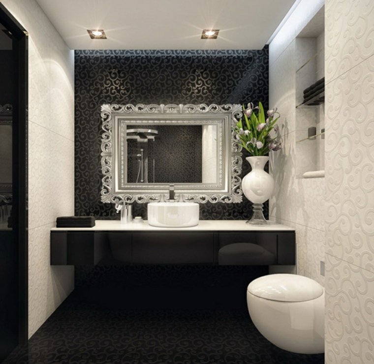carrelage salle de bain noir et blanc luxe-toilettes-esthetiques