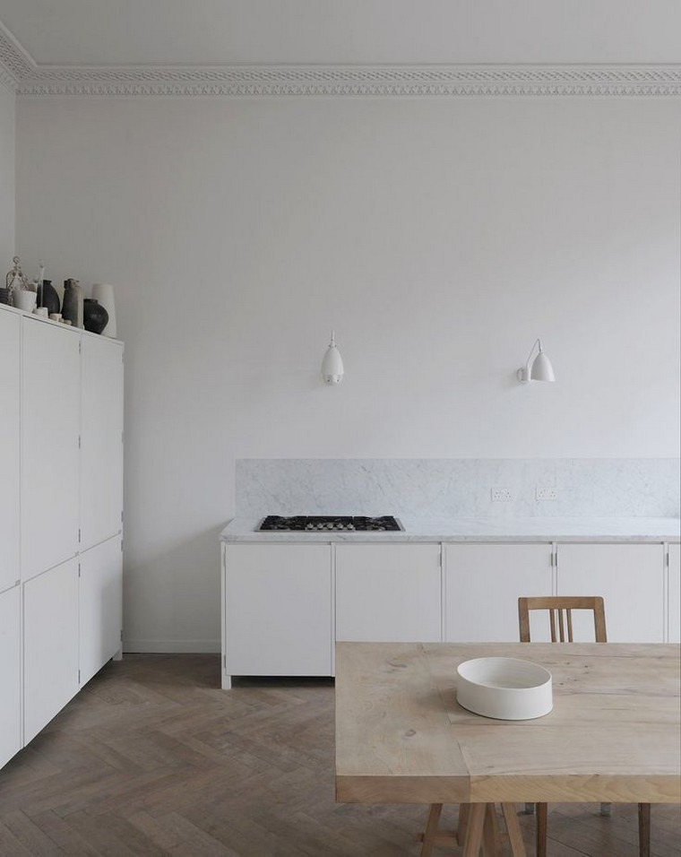 modèle cuisine minimaliste blanche bois