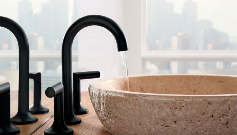 robinet noir design-salle-de-bain-vasque-pierre