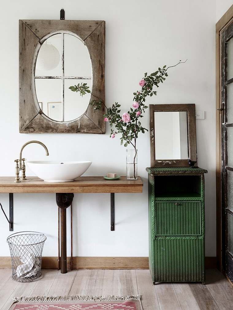 salle de bain déco boho rustique bois moderne miroir salle de bain