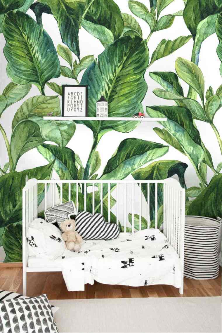 décoration chambre de bébé tropicale-papier-peint