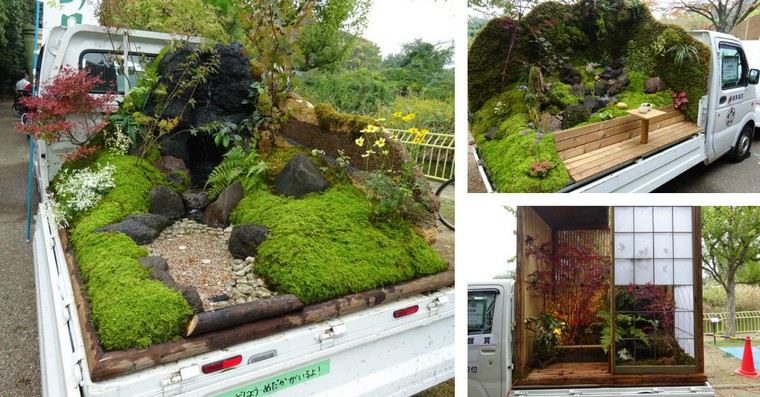 mini jardin japonais camionnette idée sphaigne pierre gravier
