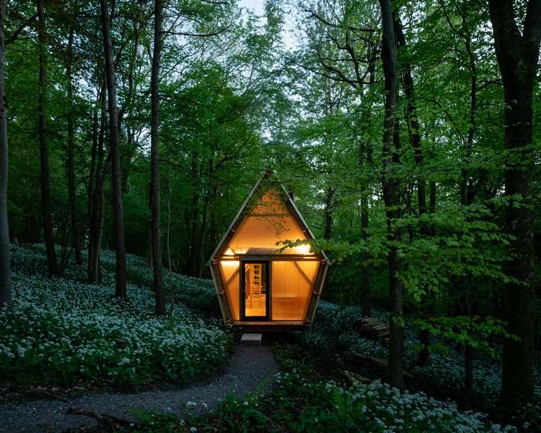 maison mobile bois nuit forêt idée écolo