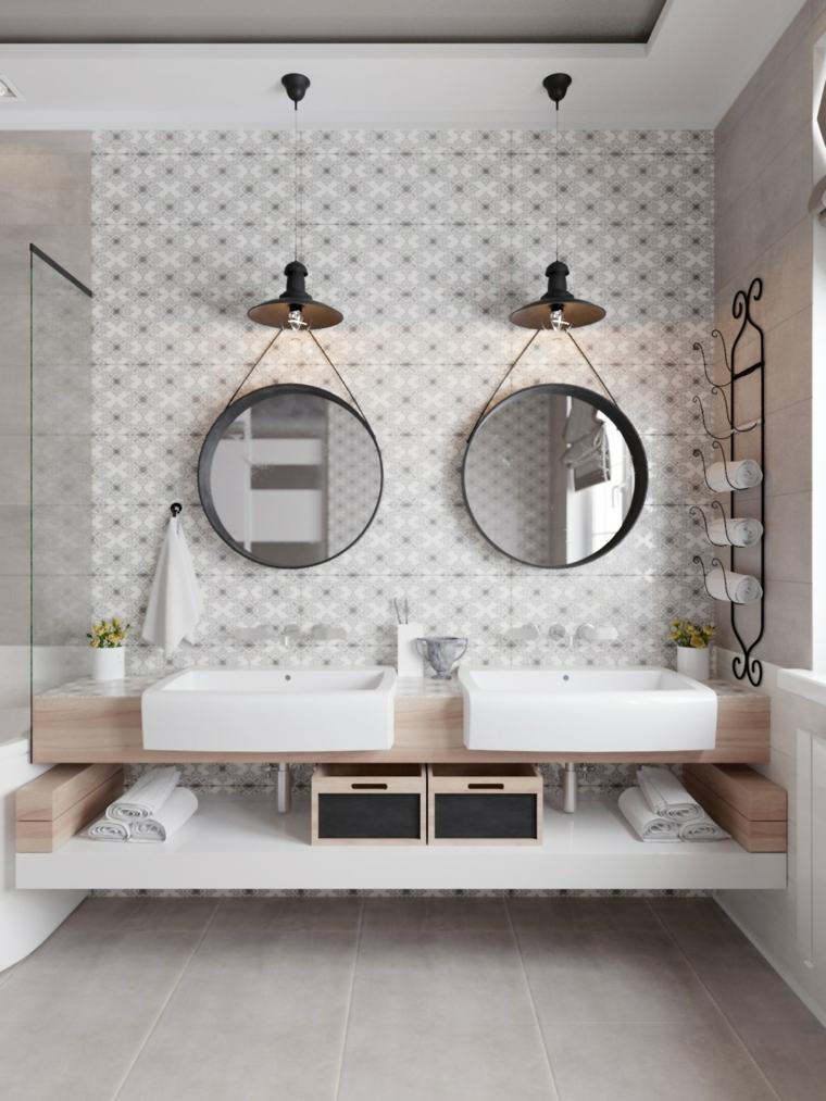 salle de bain design luxe carrelage-gris-blanc