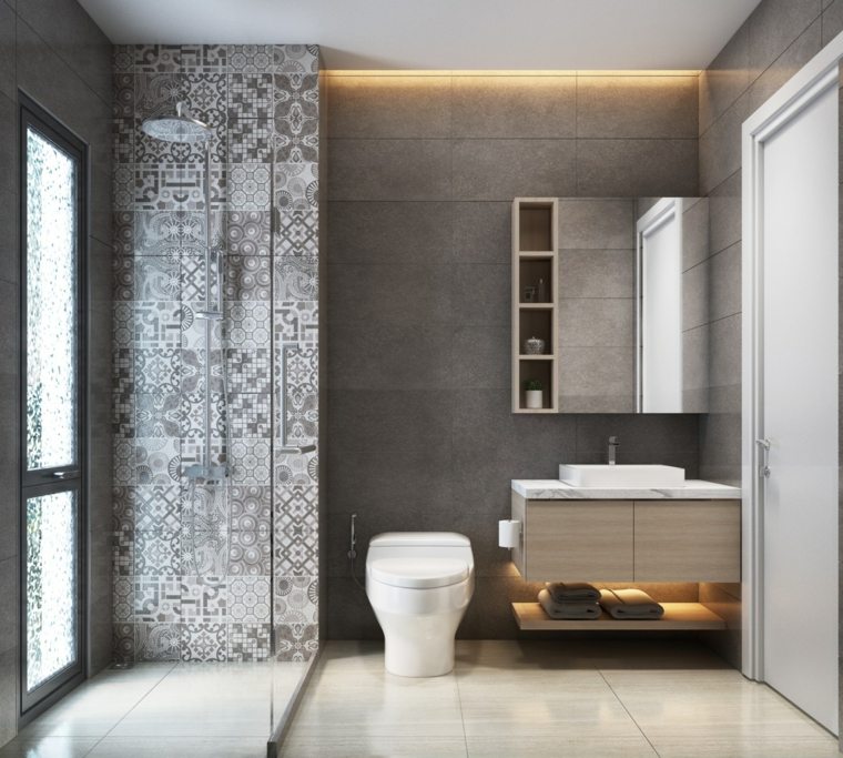 salle de bain design luxe carrelage-gris