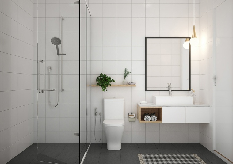 salle de bain design luxe sol-gris-murs-blancs