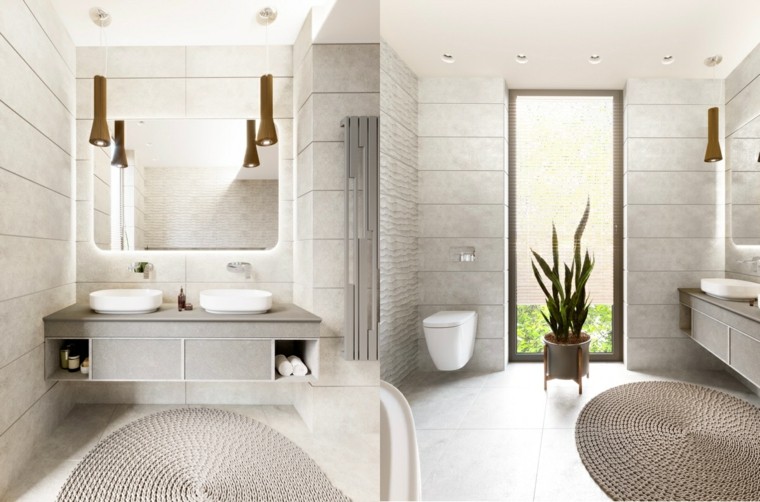 salle de bain design luxe tapis-gris-blanc