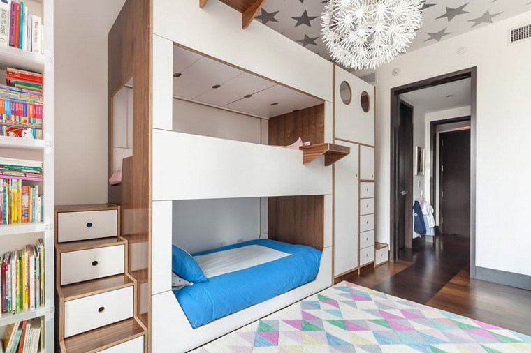 lit superposé triple bois meuble chambre enfant tapis sol