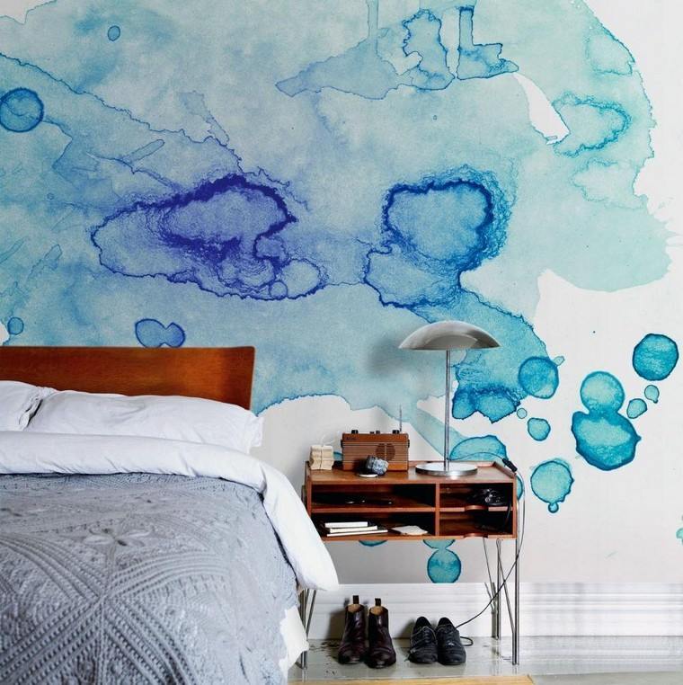 mur tendance couleur 2018 idée bleu chambre à coucher lit
