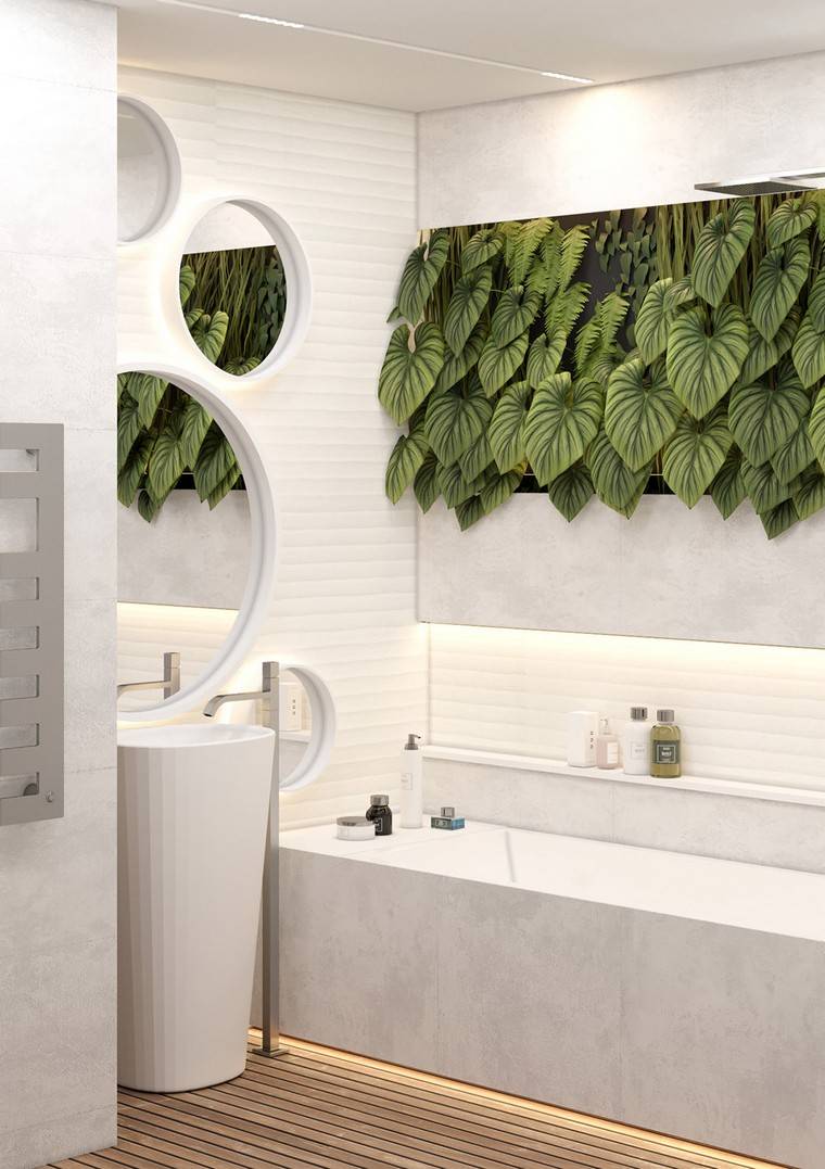 mur végétal intérieur design moderne miroir rond