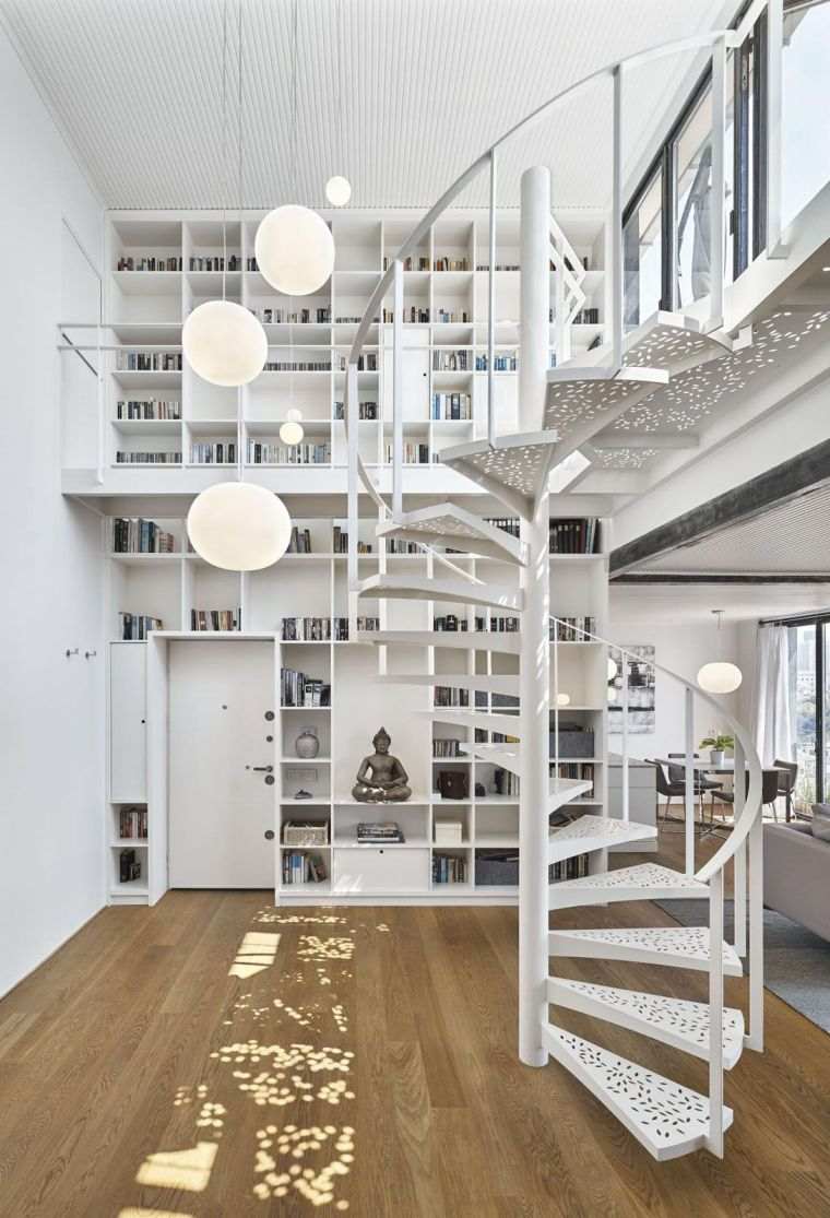 escalier colimaçon en-metal-blanc-deco-loft-moderne