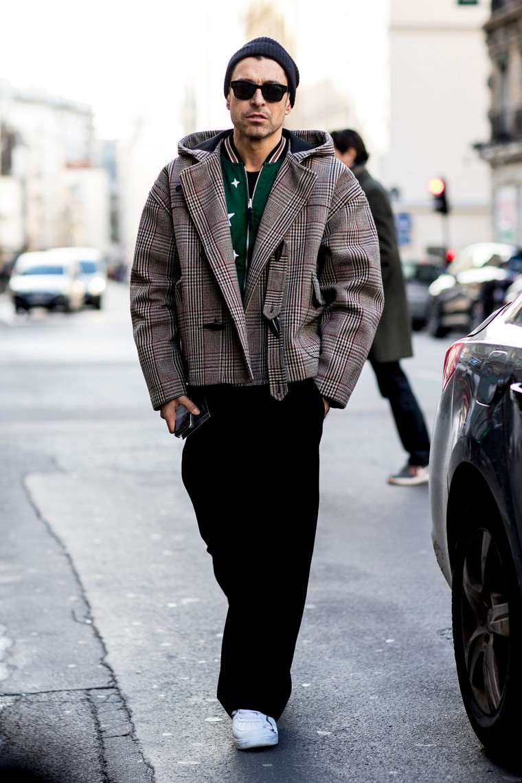 mode homme automne veste carreaux bonnet style pantalon large