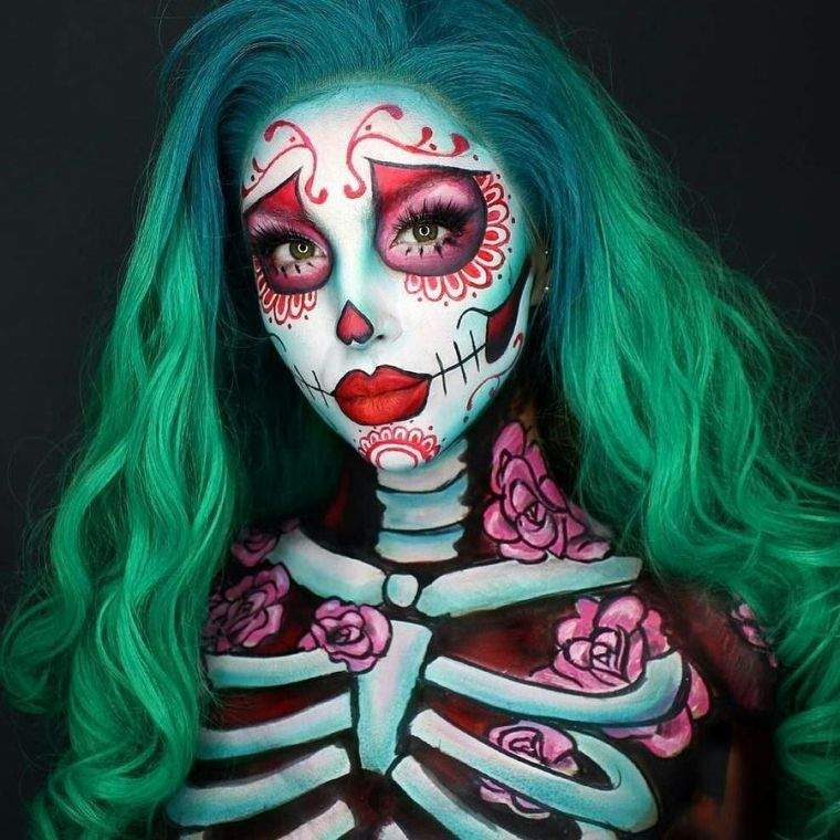 maquillage-fille-halloween-original-squelette