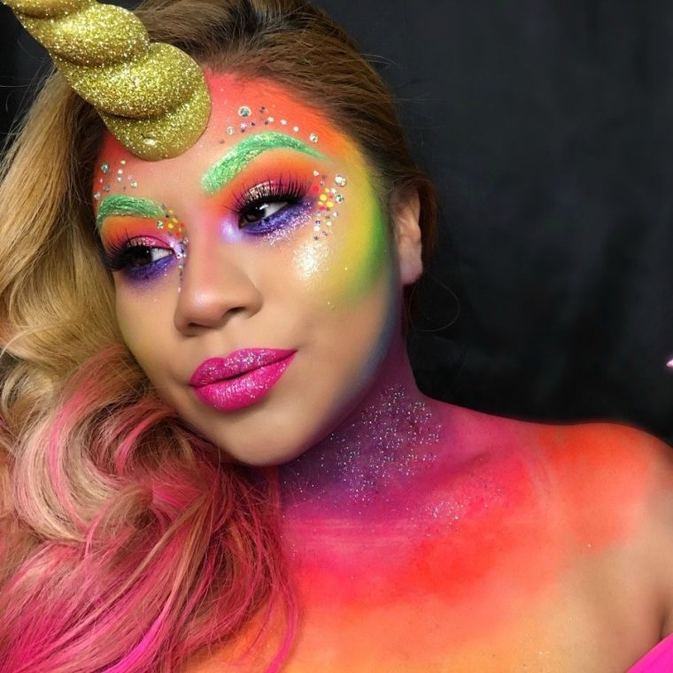 maquillage-licorne-femme-pour-halloween-couleur-arc-en-ciel