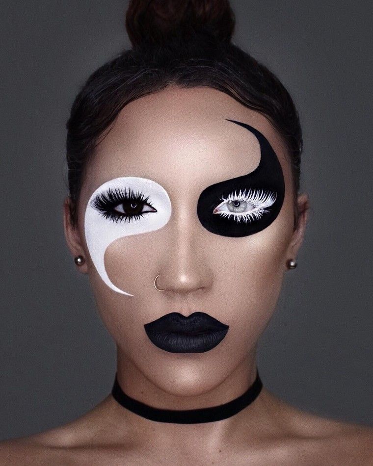 idée maquillage noir et blanc original halloween maquillage femme