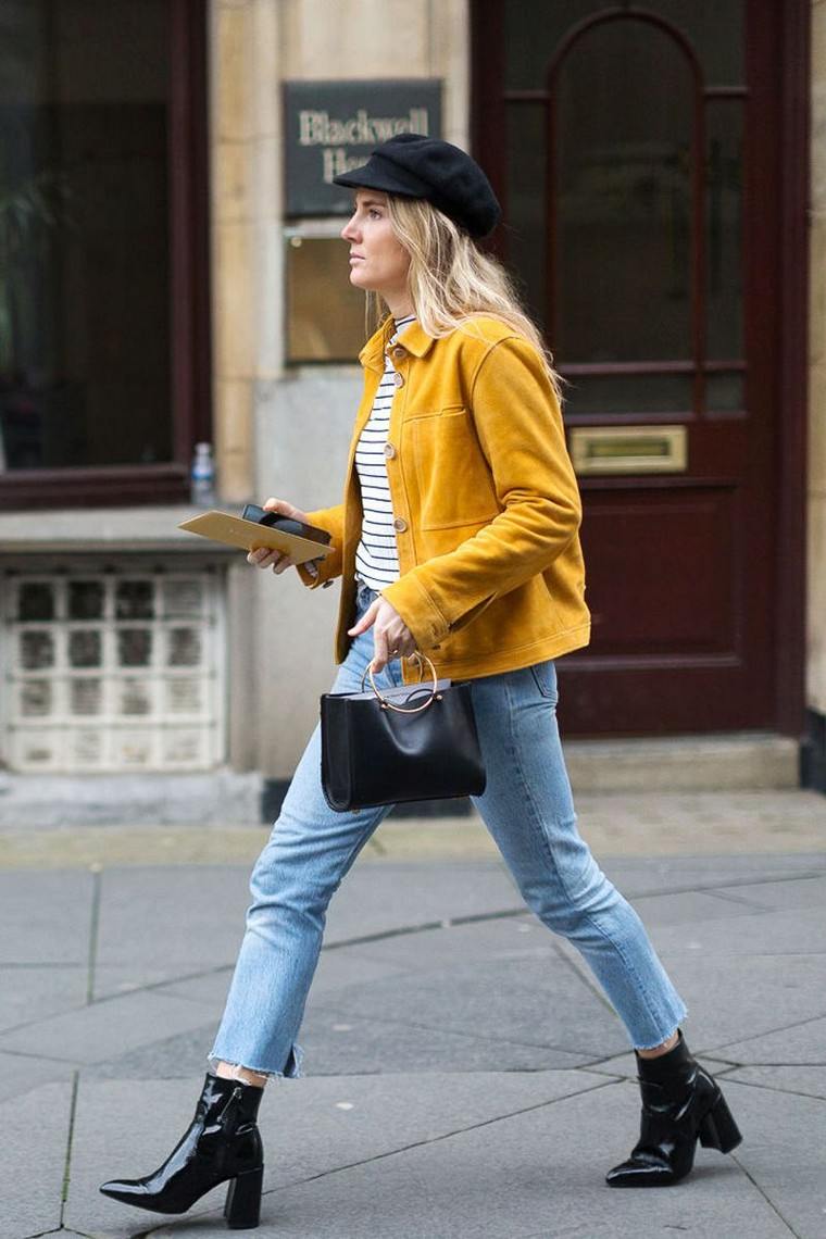 street fashion femme veste jaune moutarde jeans idée tenue femme