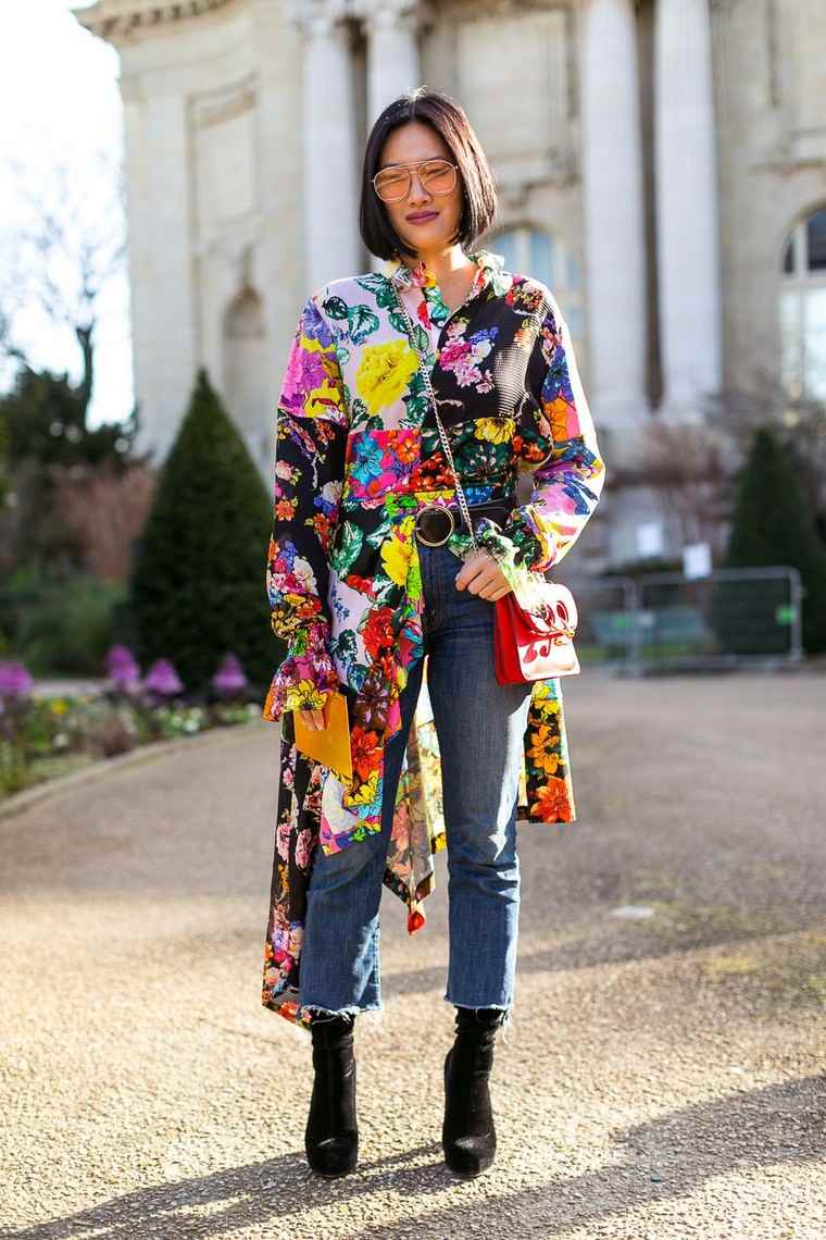 street fashion femme jeans femme veste motif floral