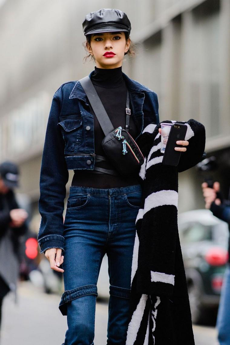 street fashion femme mode automne denim casquette veste en jean
