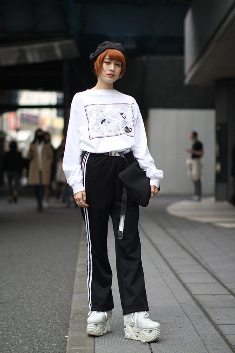 street fashion tokyo femme idée tenue noir blanc