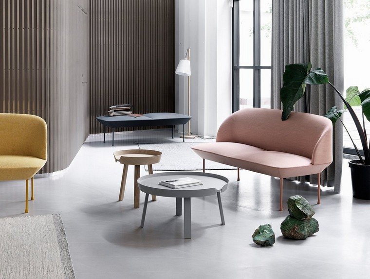 meuble salon tendance 2019 canapé rose design tapis sol fauteuil