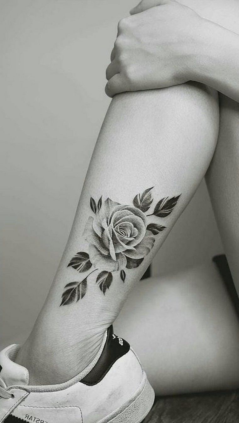 tatouage rose idée photo modèle tatouage jambe