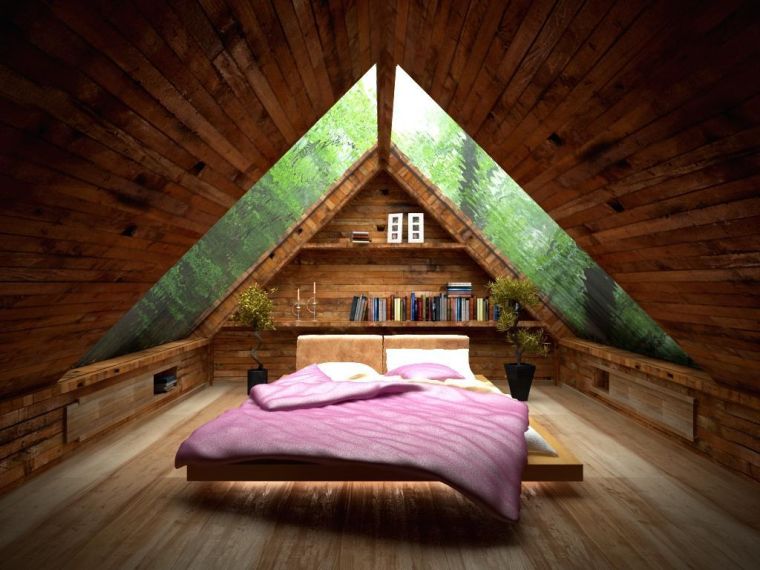 photo de chambre sous pente avec plafond en bois