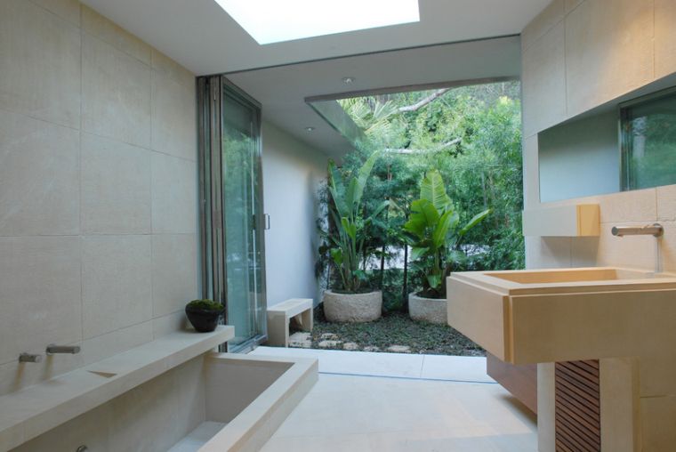 idee salle de bain ouverte sur jardin deco