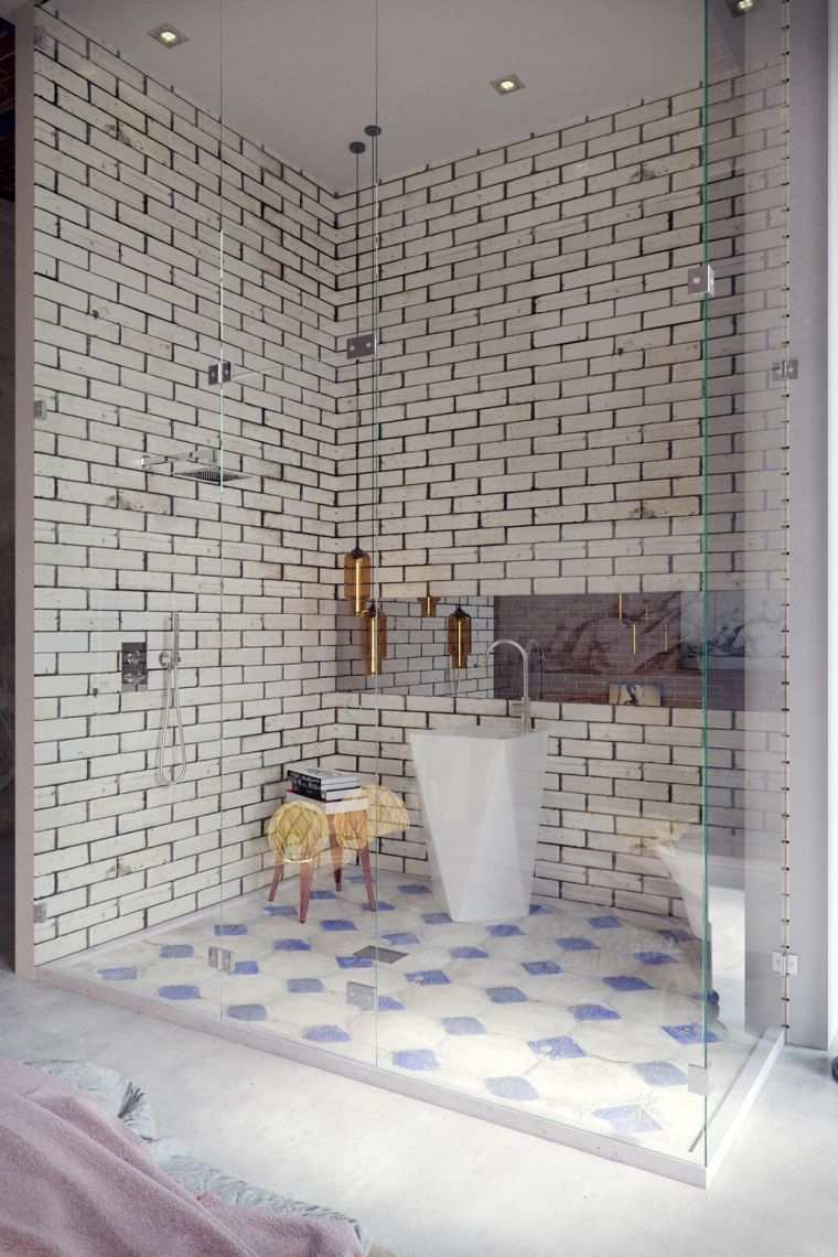 mur en briques de salle de bain