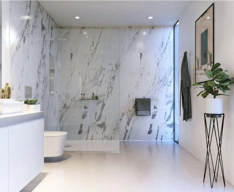 salle de bain avec mur en marbre