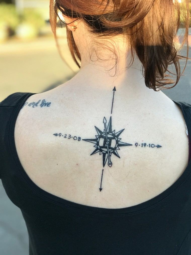 tatouage dos tatouage compas