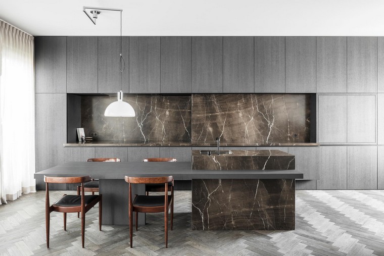 loft design moderne intérieur cuisine salle à manger marbre dosseret îlot cuisine design