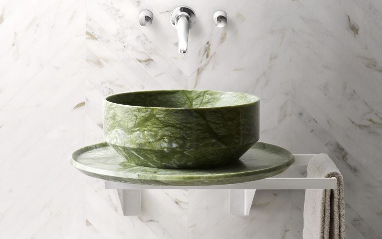 marbre vert vasque salle de bain deco