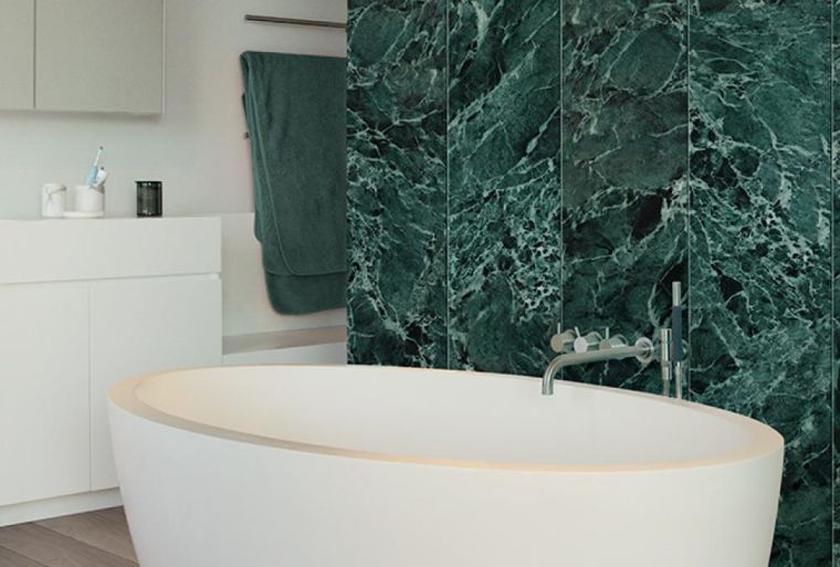 parement mural salle de bain marbre vert
