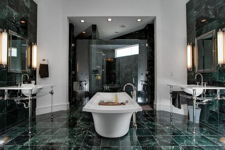salle de bain carrelage vert marbre