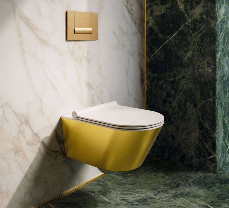 salle de bain deco marbre vert or toilette