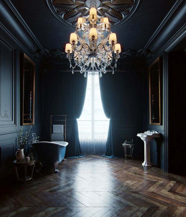 salle de bain de luxe et deco en couleur foncee