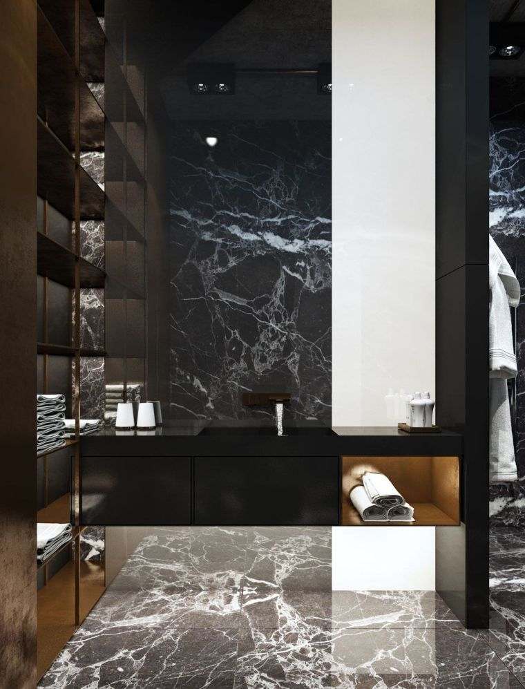 salle de bain de luxe en marbre noir