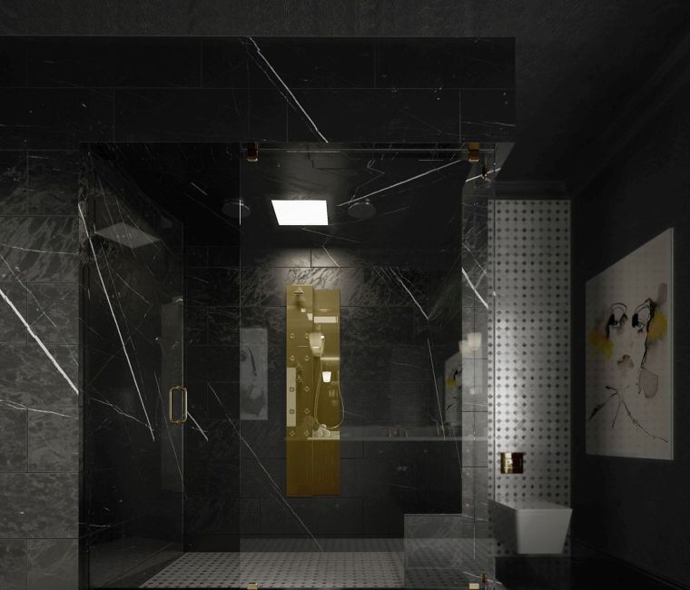 deco de salle de bain douche en couleur noire