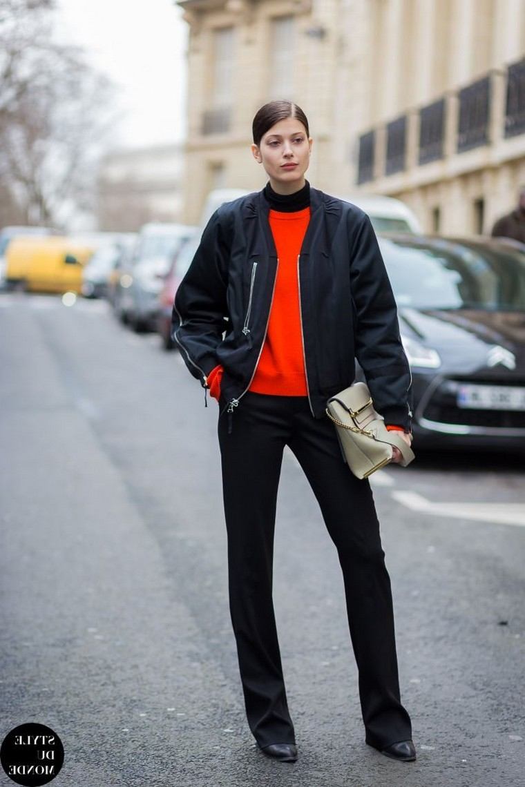 veste d'aviateur femme look pantalon noir street fashion