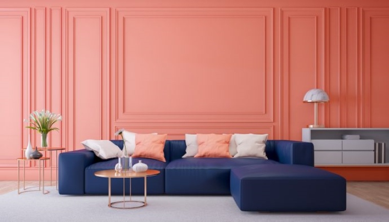 couleur corail pour un salon design tendance