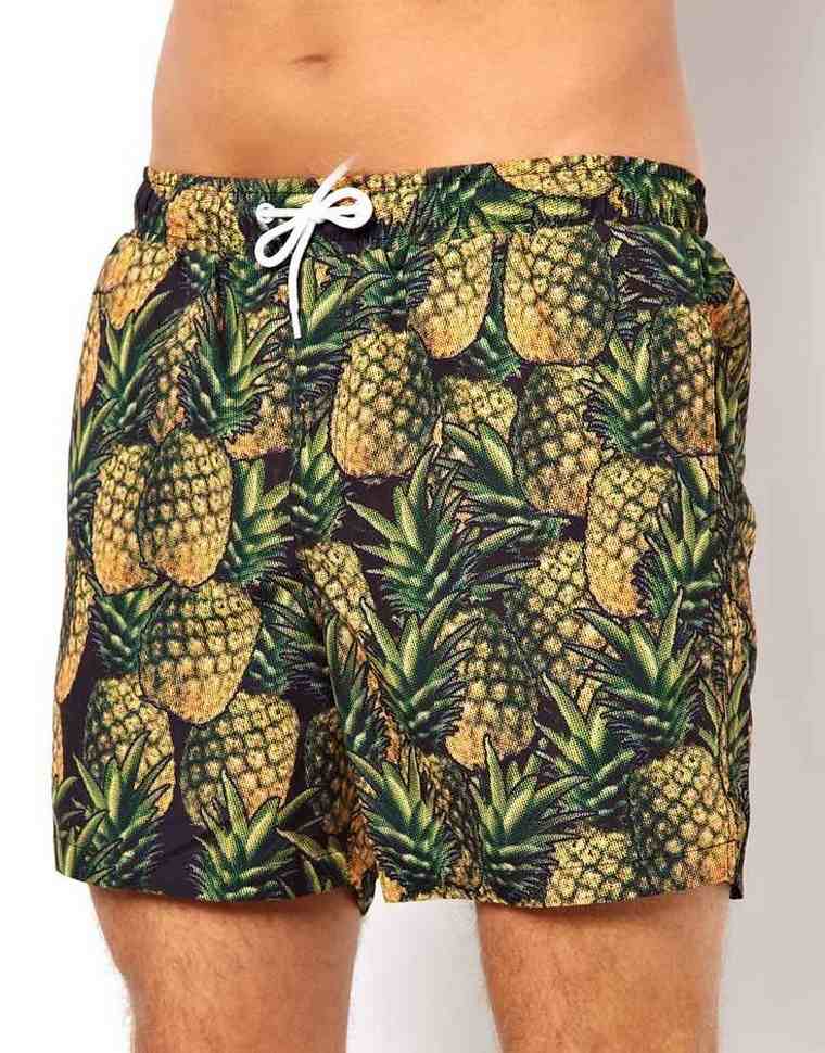 shorts bain homme motifs ananas vert