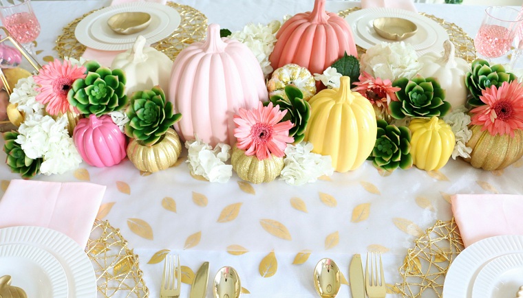 chemin de table d’automne en teintes pastel