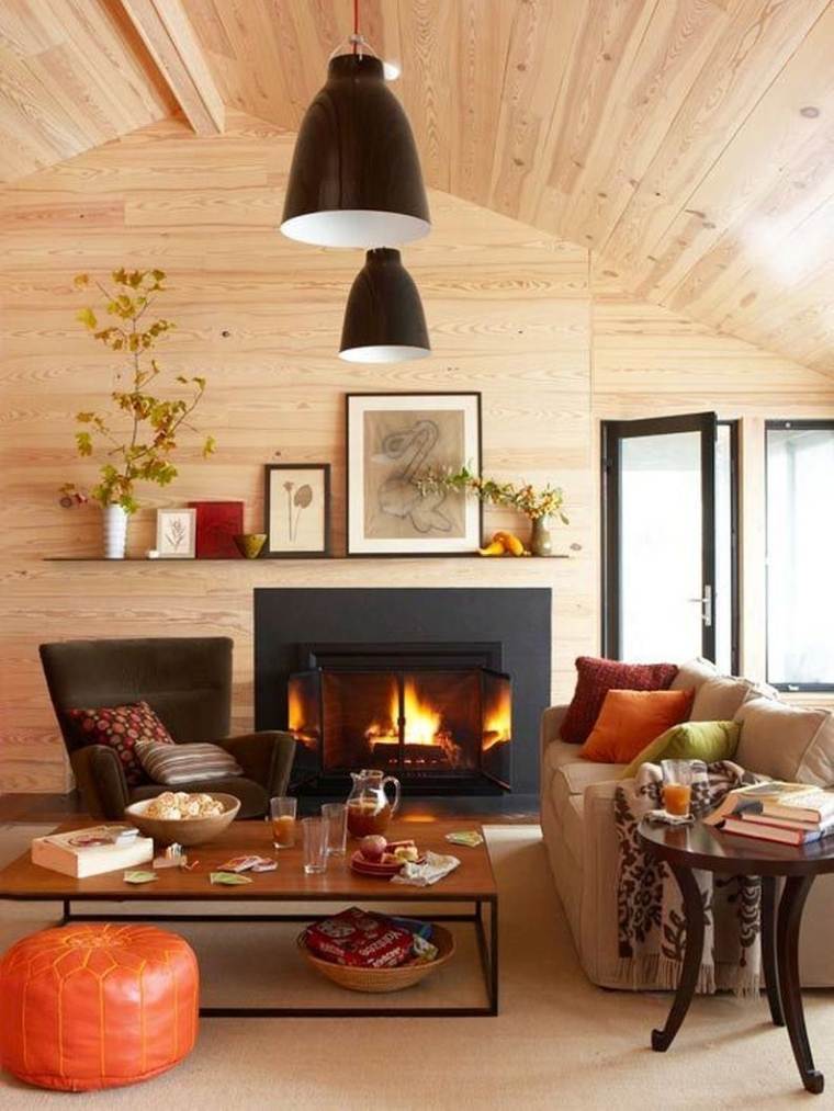 décors automne de salon avec cheminée 