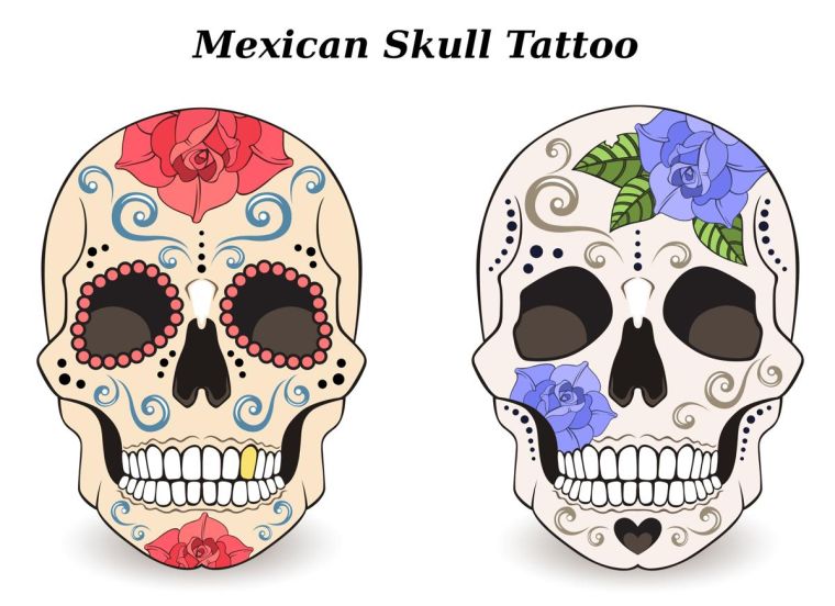 tatouage tête de mort colorée