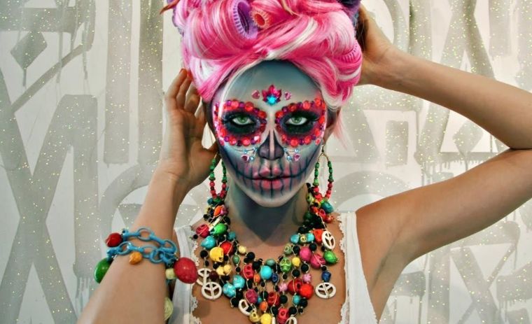idée originale de maquillage de tête de mort mexicaine