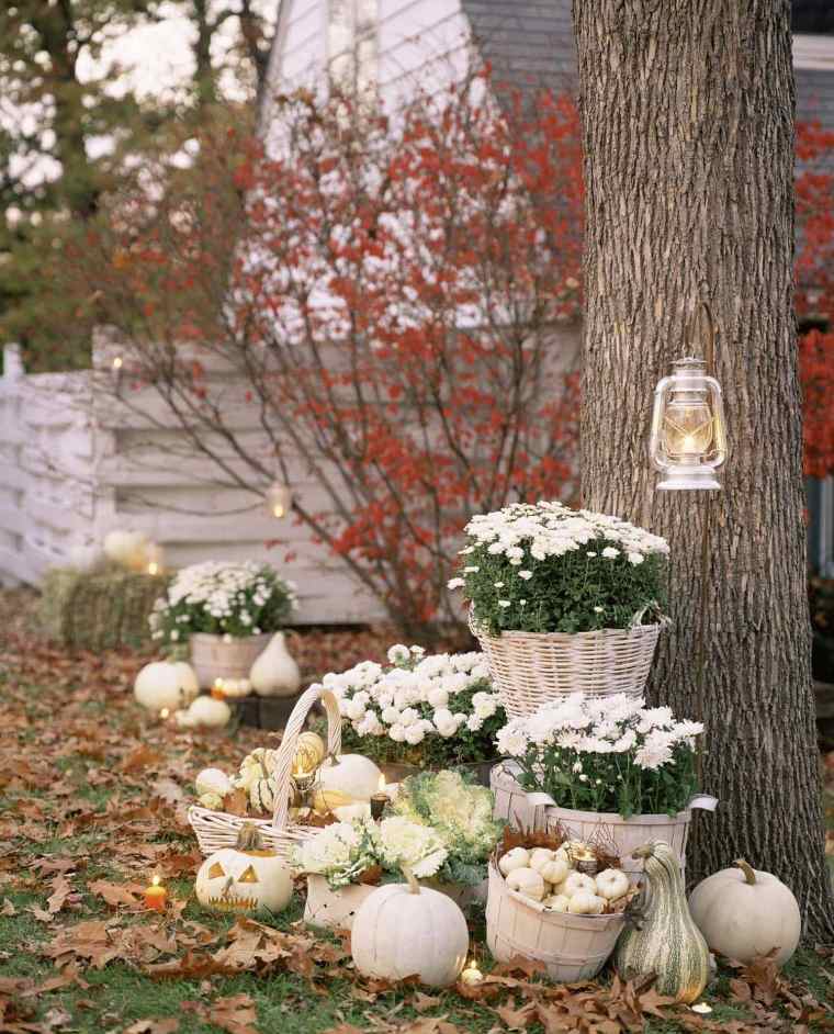 idées décors automne avec citrouilles et fleurs 