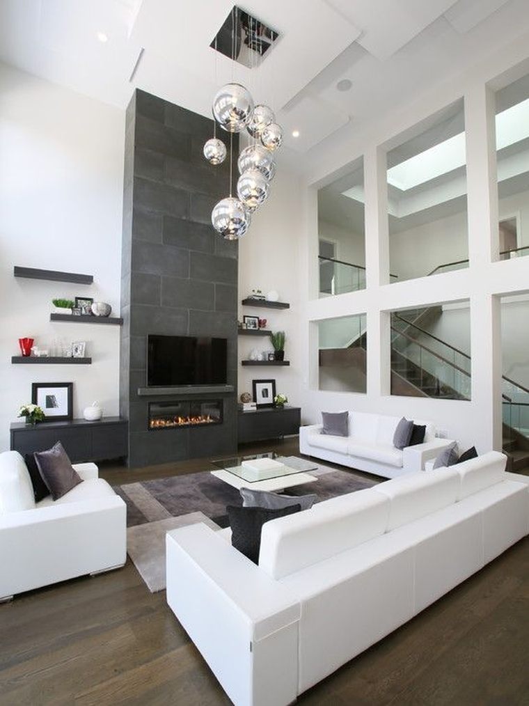 salon moderne avec canapé blanc 