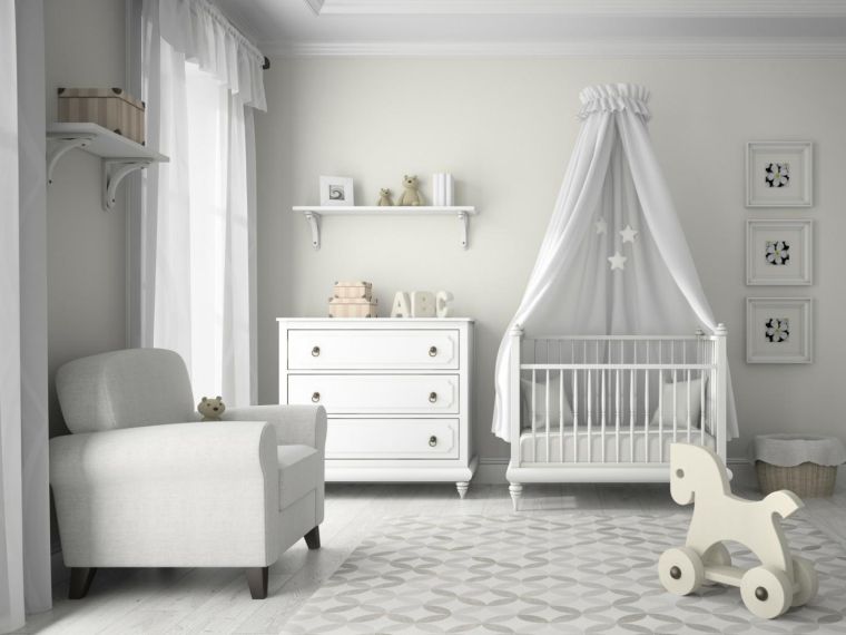 chambre bébé déco neutre en gris clair 