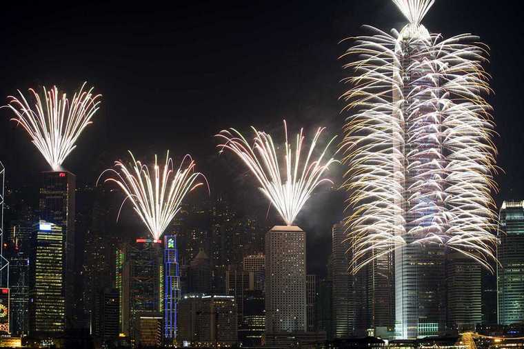 Hong Kong feux artifices nouvel an