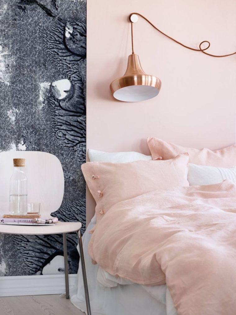 chambre à coucher en gris et rose 